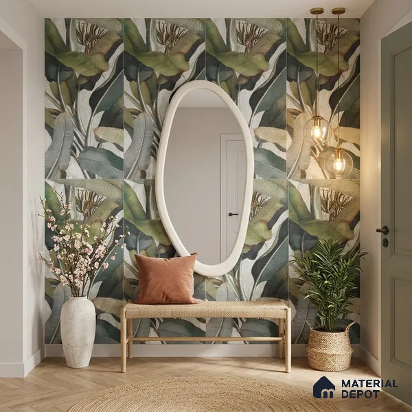Tropical Wall Tile TL 12238 Jasmin Leaflet Decore 4 ft x 2 ft Double Digital Finish Vitrified Tile - 9 mm | 3 Random Designs | Suitable for Bathroom, Accent/Feature Wall, Foyer
