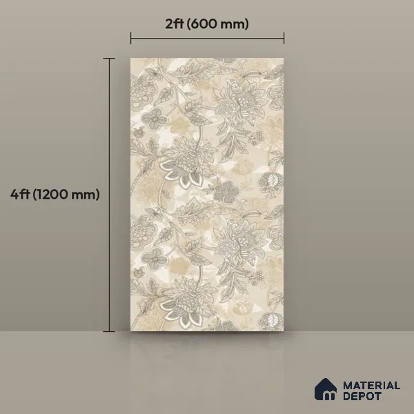 Floral Wall Tile TL 12259 Pavit Decore 4 ft x 2 ft Mattcer Glid Carving Matte Finish Vitrified Tile - 9 mm | Suitable for Bathroom, Accent/Feature Wall, Dining Area