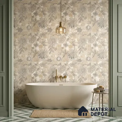 Floral Wall Tile TL 12259 Pavit Decore 4 ft x 2 ft Mattcer Glid Carving Matte Finish Vitrified Tile - 9 mm | Suitable for Bathroom, Accent/Feature Wall, Dining Area