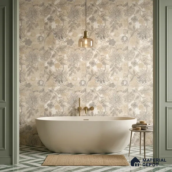 Floral Wall Tile TL 12259 Pavit Decore 4 ft x 2 ft Mattcer Glid Carving Matte Finish Vitrified Tile - 9 mm | Suitable for Bathroom, Accent/Feature Wall, Dining Area