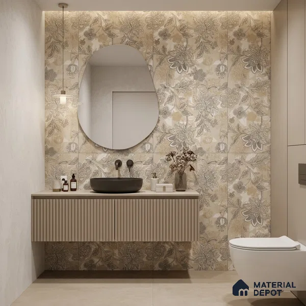 Floral Wall Tile TL 12259 Pavit Decore 4 ft x 2 ft Mattcer Glid Carving Matte Finish Vitrified Tile - 9 mm | Suitable for Bathroom, Accent/Feature Wall, Dining Area