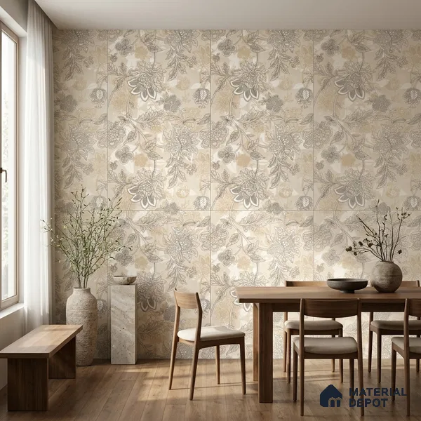 Floral Wall Tile TL 12259 Pavit Decore 4 ft x 2 ft Mattcer Glid Carving Matte Finish Vitrified Tile - 9 mm | Suitable for Bathroom, Accent/Feature Wall, Dining Area