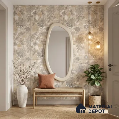 Floral Wall Tile TL 12259 Pavit Decore 4 ft x 2 ft Mattcer Glid Carving Matte Finish Vitrified Tile - 9 mm | Suitable for Bathroom, Accent/Feature Wall, Dining Area