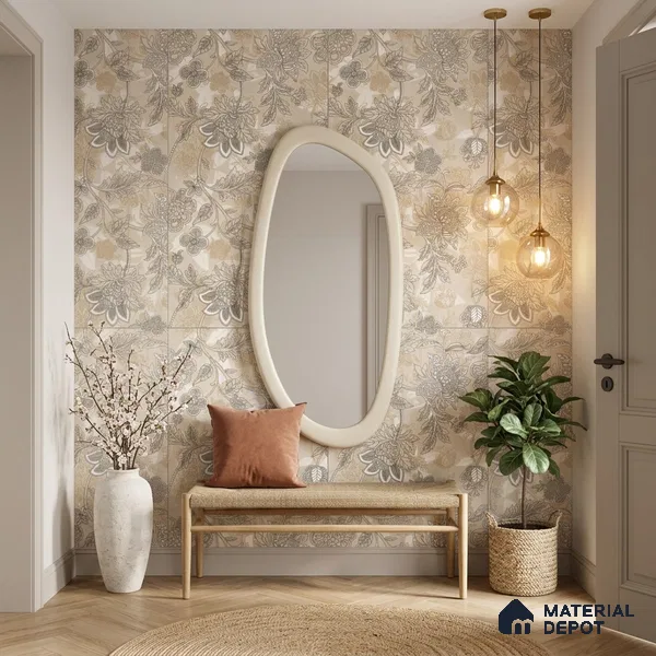Floral Wall Tile TL 12259 Pavit Decore 4 ft x 2 ft Mattcer Glid Carving Matte Finish Vitrified Tile - 9 mm | Suitable for Bathroom, Accent/Feature Wall, Dining Area