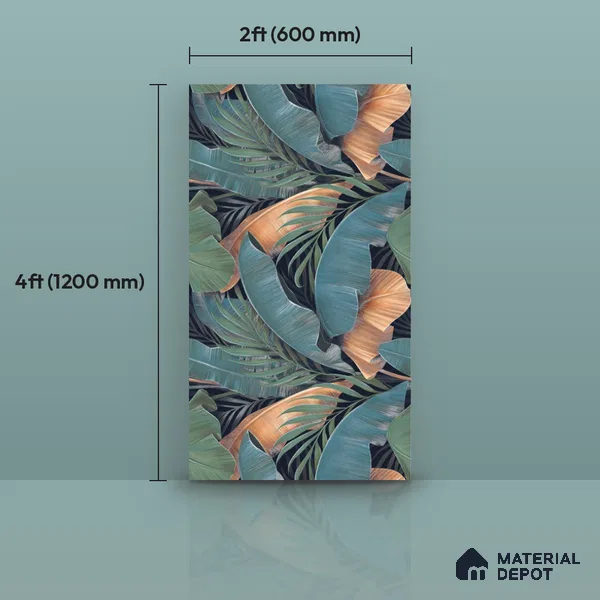 Tropical Wall Tile TL 12006 Botanical Decor-1 4 ft x 2 ft Carving Matte Finish Vitrified Tile - 9 mm | Suitable for Bathroom, Accent/Feature Wall, Dining Area