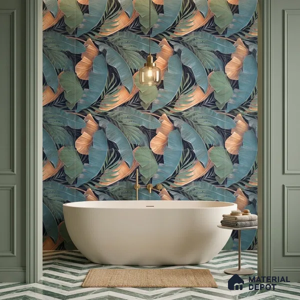 Tropical Wall Tile TL 12006 Botanical Decor-1 4 ft x 2 ft Carving Matte Finish Vitrified Tile - 9 mm | Suitable for Bathroom, Accent/Feature Wall, Dining Area