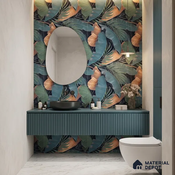 Tropical Wall Tile TL 12006 Botanical Decor-1 4 ft x 2 ft Carving Matte Finish Vitrified Tile - 9 mm | Suitable for Bathroom, Accent/Feature Wall, Dining Area