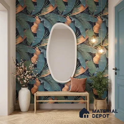 Tropical Wall Tile TL 12006 Botanical Decor-1 4 ft x 2 ft Carving Matte Finish Vitrified Tile - 9 mm | Suitable for Bathroom, Accent/Feature Wall, Dining Area