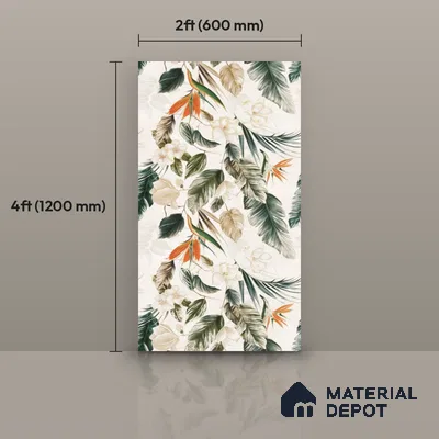 Floral Wall Tile TL 12006 B Botanical Decor-4 4 ft x 2 ft Carving Matte Finish Vitrified Tile - 9 mm | Suitable for Bathroom, Accent/Feature Wall, Dining Area