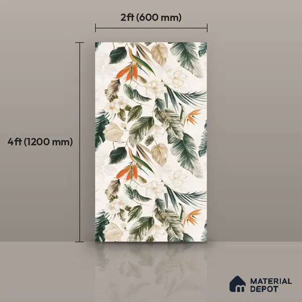 Floral Wall Tile TL 12006 B Botanical Decor-4 4 ft x 2 ft Carving Matte Finish Vitrified Tile - 9 mm | Suitable for Bathroom, Accent/Feature Wall, Dining Area
