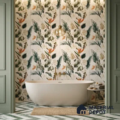Floral Wall Tile TL 12006 B Botanical Decor-4 4 ft x 2 ft Carving Matte Finish Vitrified Tile - 9 mm | Suitable for Bathroom, Accent/Feature Wall, Dining Area