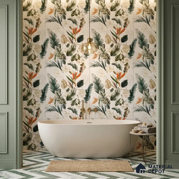 Floral Wall Tile TL 12006 B Botanical Decor-4 4 ft x 2 ft Carving Matte Finish Vitrified Tile - 9 mm | Suitable for Bathroom, Accent/Feature Wall, Dining Area