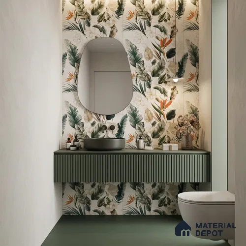 Floral Wall Tile TL 12006 B Botanical Decor-4 4 ft x 2 ft Carving Matte Finish Vitrified Tile - 9 mm | Suitable for Bathroom, Accent/Feature Wall, Dining Area