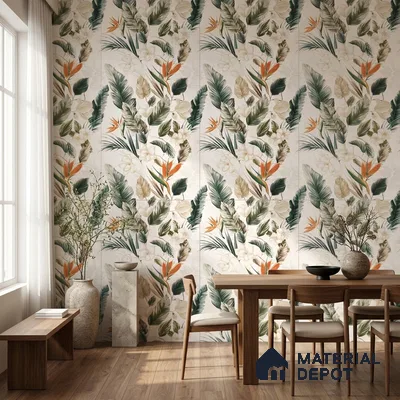 Floral Wall Tile TL 12006 B Botanical Decor-4 4 ft x 2 ft Carving Matte Finish Vitrified Tile - 9 mm | Suitable for Bathroom, Accent/Feature Wall, Dining Area