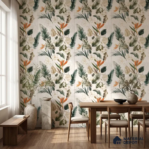 Floral Wall Tile TL 12006 B Botanical Decor-4 4 ft x 2 ft Carving Matte Finish Vitrified Tile - 9 mm | Suitable for Bathroom, Accent/Feature Wall, Dining Area