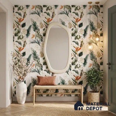 Floral Wall Tile TL 12006 B Botanical Decor-4 4 ft x 2 ft Carving Matte Finish Vitrified Tile - 9 mm | Suitable for Bathroom, Accent/Feature Wall, Dining Area