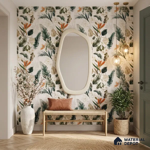 Floral Wall Tile TL 12006 B Botanical Decor-4 4 ft x 2 ft Carving Matte Finish Vitrified Tile - 9 mm | Suitable for Bathroom, Accent/Feature Wall, Dining Area