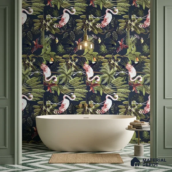 Tropical Wall Tile TL 12006 C Botanical Decor-5 4 ft x 2 ft Carving Matte Finish Vitrified Tile - 9 mm | Suitable for Bathroom, Accent/Feature Wall, Dining Area