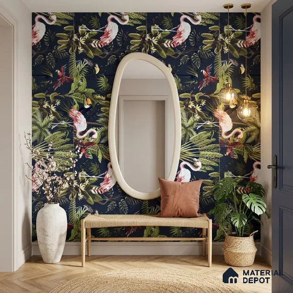 Tropical Wall Tile TL 12006 C Botanical Decor-5 4 ft x 2 ft Carving Matte Finish Vitrified Tile - 9 mm | Suitable for Bathroom, Accent/Feature Wall, Dining Area