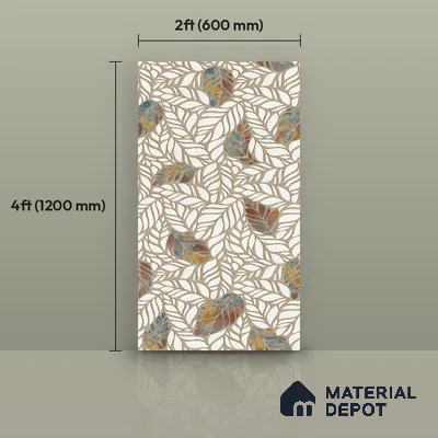 Floral Wall Tile TL 12237 Fallon Leaves Decore 4 ft x 2 ft Shapecer Mist Finish Vitrified Tile - 9 mm | Suitable for Bathroom, Accent/Feature Wall, Dining Area