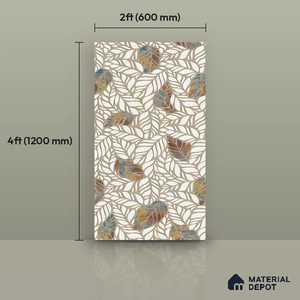Floral Wall Tile TL 12237 Fallon Leaves Decore 4 ft x 2 ft Shapecer Mist Finish Vitrified Tile - 9 mm | Suitable for Bathroom, Accent/Feature Wall, Dining Area