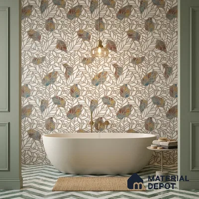 Floral Wall Tile TL 12237 Fallon Leaves Decore 4 ft x 2 ft Shapecer Mist Finish Vitrified Tile - 9 mm | Suitable for Bathroom, Accent/Feature Wall, Dining Area