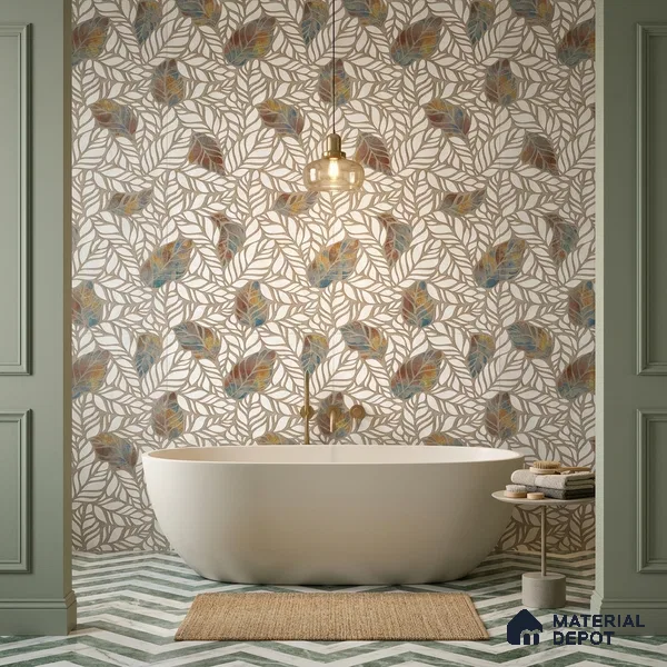 Floral Wall Tile TL 12237 Fallon Leaves Decore 4 ft x 2 ft Shapecer Mist Finish Vitrified Tile - 9 mm | Suitable for Bathroom, Accent/Feature Wall, Dining Area
