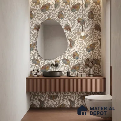 Floral Wall Tile TL 12237 Fallon Leaves Decore 4 ft x 2 ft Shapecer Mist Finish Vitrified Tile - 9 mm | Suitable for Bathroom, Accent/Feature Wall, Dining Area