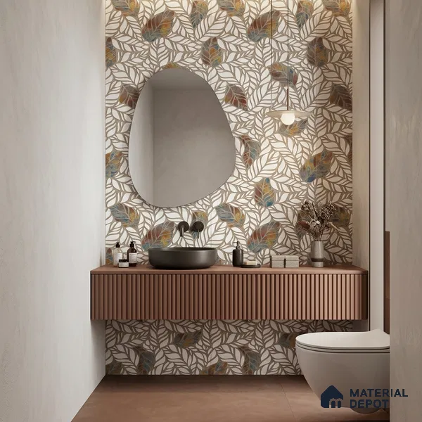 Floral Wall Tile TL 12237 Fallon Leaves Decore 4 ft x 2 ft Shapecer Mist Finish Vitrified Tile - 9 mm | Suitable for Bathroom, Accent/Feature Wall, Dining Area
