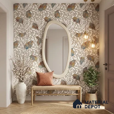 Floral Wall Tile TL 12237 Fallon Leaves Decore 4 ft x 2 ft Shapecer Mist Finish Vitrified Tile - 9 mm | Suitable for Bathroom, Accent/Feature Wall, Dining Area