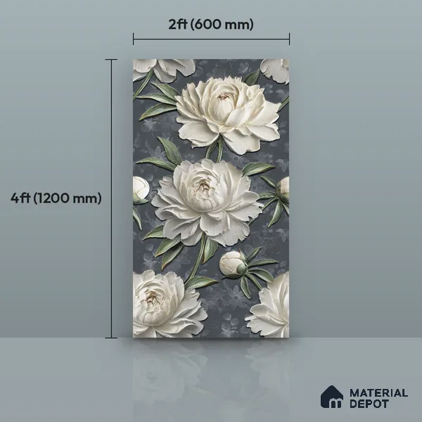 Floral Wall Tile TL 12237 C Fallon Rose Decore 4 ft x 2 ft Double Digital Finish Vitrified Tile - 9 mm | 2 Random Designs | Suitable for Bathroom, Accent/Feature Wall, Dining Area