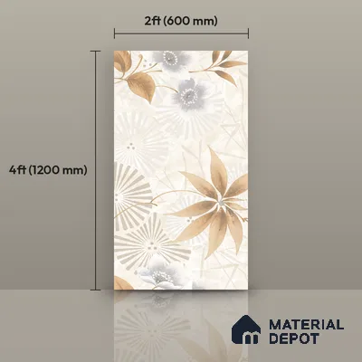 Floral Wall Tile TL 12296 Richardo Beige Decore 4 ft x 2 ft Pearl Carving Finish Vitrified Tile - 9 mm | 4 Random Designs | Suitable for Bathroom, Accent/Feature Wall, Dining Area