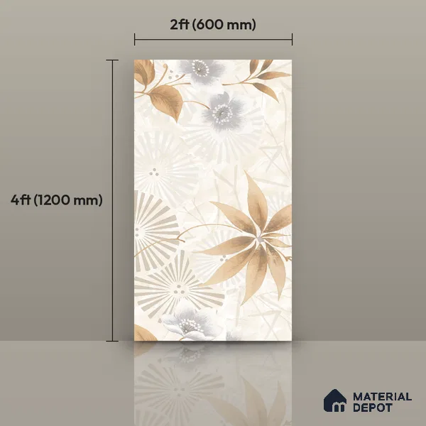 Floral Wall Tile TL 12296 Richardo Beige Decore 4 ft x 2 ft Pearl Carving Finish Vitrified Tile - 9 mm | 4 Random Designs | Suitable for Bathroom, Accent/Feature Wall, Dining Area