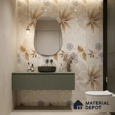 Floral Wall Tile TL 12296 Richardo Beige Decore 4 ft x 2 ft Pearl Carving Finish Vitrified Tile - 9 mm | 4 Random Designs | Suitable for Bathroom, Accent/Feature Wall, Dining Area