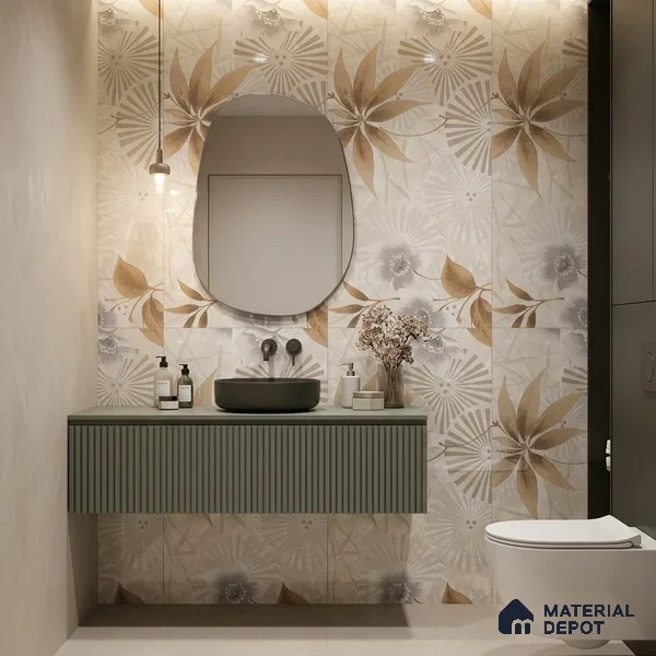 Floral Wall Tile TL 12296 Richardo Beige Decore 4 ft x 2 ft Pearl Carving Finish Vitrified Tile - 9 mm | 4 Random Designs | Suitable for Bathroom, Accent/Feature Wall, Dining Area