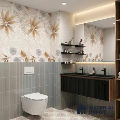Floral Wall Tile TL 12296 Richardo Beige Decore 4 ft x 2 ft Pearl Carving Finish Vitrified Tile - 9 mm | 4 Random Designs | Suitable for Bathroom, Accent/Feature Wall, Dining Area