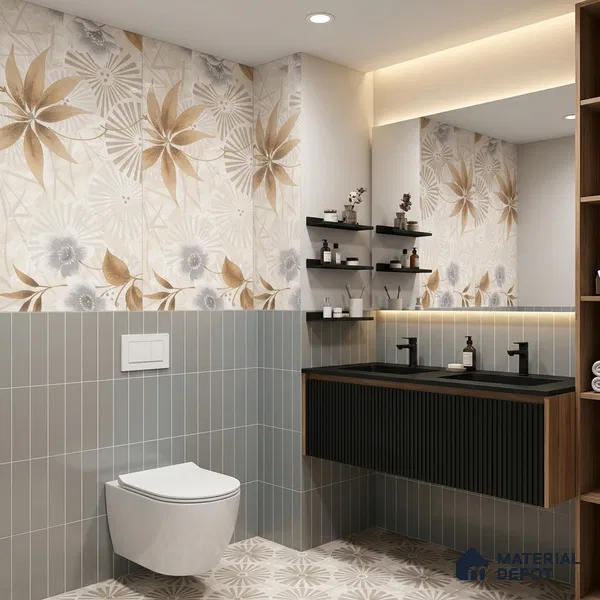 Floral Wall Tile TL 12296 Richardo Beige Decore 4 ft x 2 ft Pearl Carving Finish Vitrified Tile - 9 mm | 4 Random Designs | Suitable for Bathroom, Accent/Feature Wall, Dining Area