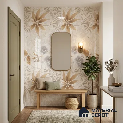 Floral Wall Tile TL 12296 Richardo Beige Decore 4 ft x 2 ft Pearl Carving Finish Vitrified Tile - 9 mm | 4 Random Designs | Suitable for Bathroom, Accent/Feature Wall, Dining Area