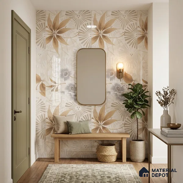 Floral Wall Tile TL 12296 Richardo Beige Decore 4 ft x 2 ft Pearl Carving Finish Vitrified Tile - 9 mm | 4 Random Designs | Suitable for Bathroom, Accent/Feature Wall, Dining Area