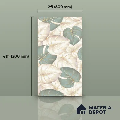 Tropical Wall Tile TL 11976 Verona Gold Leaf Decor 4 ft x 2 ft Glossy Finish Vitrified Tile - 9 mm | Suitable for Bathroom, Accent/Feature Wall, Dining Area