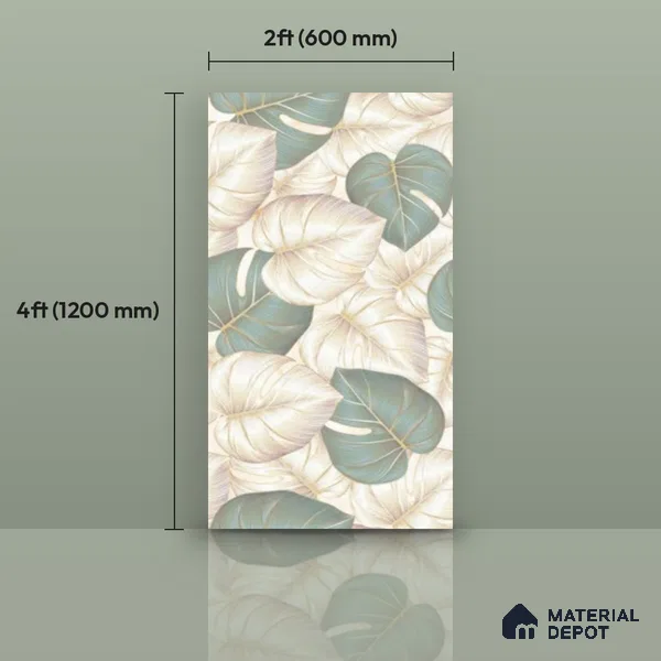 Tropical Wall Tile TL 11976 Verona Gold Leaf Decor 4 ft x 2 ft Glossy Finish Vitrified Tile - 9 mm | Suitable for Bathroom, Accent/Feature Wall, Dining Area