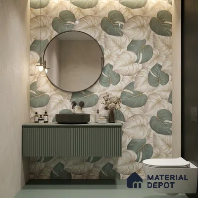 Tropical Wall Tile TL 11976 Verona Gold Leaf Decor 4 ft x 2 ft Glossy Finish Vitrified Tile - 9 mm | Suitable for Bathroom, Accent/Feature Wall, Dining Area