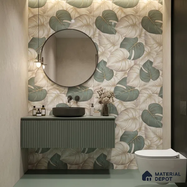 Tropical Wall Tile TL 11976 Verona Gold Leaf Decor 4 ft x 2 ft Glossy Finish Vitrified Tile - 9 mm | Suitable for Bathroom, Accent/Feature Wall, Dining Area