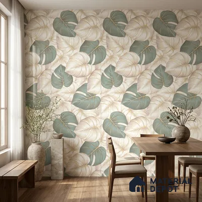 Tropical Wall Tile TL 11976 Verona Gold Leaf Decor 4 ft x 2 ft Glossy Finish Vitrified Tile - 9 mm | Suitable for Bathroom, Accent/Feature Wall, Dining Area