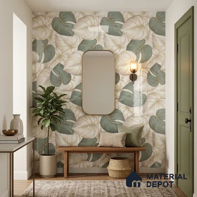 Tropical Wall Tile TL 11976 Verona Gold Leaf Decor 4 ft x 2 ft Glossy Finish Vitrified Tile - 9 mm | Suitable for Bathroom, Accent/Feature Wall, Dining Area