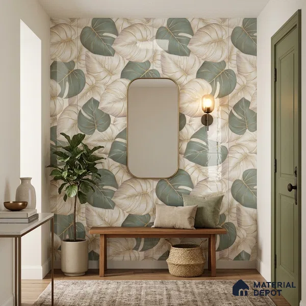 Tropical Wall Tile TL 11976 Verona Gold Leaf Decor 4 ft x 2 ft Glossy Finish Vitrified Tile - 9 mm | Suitable for Bathroom, Accent/Feature Wall, Dining Area