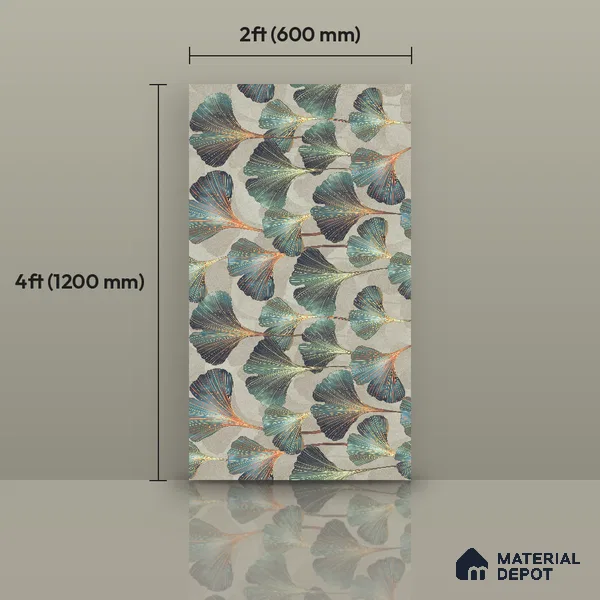 Floral Wall Tile TL 12232 Logas Olive Decore 4 ft x 2 ft Policer Glid Finish Vitrified Tile - 9 mm | Suitable for Bathroom, Accent/Feature Wall, Dining Area