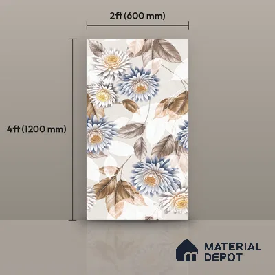 Floral Wall Tile TL 11972 B Roxy Bianco Decor 4 ft x 2 ft Granulla Finish Vitrified Tile - 9 mm | Suitable for Bathroom, Accent/Feature Wall, Foyer
