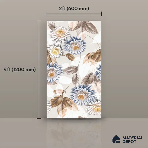 Floral Wall Tile TL 11972 B Roxy Bianco Decor 4 ft x 2 ft Granulla Finish Vitrified Tile - 9 mm | Suitable for Bathroom, Accent/Feature Wall, Foyer