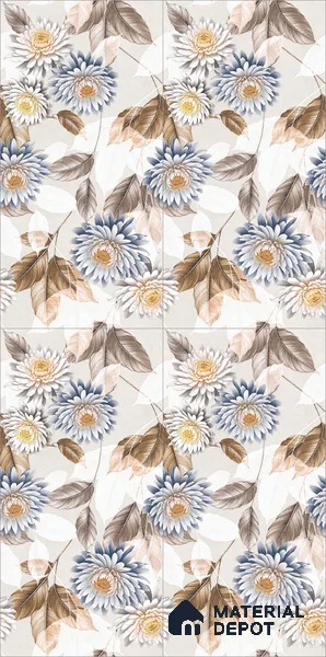 Floral Wall Tile TL 11972 B Roxy Bianco Decor 4 ft x 2 ft Granulla Finish Vitrified Tile - 9 mm | Suitable for Bathroom, Accent/Feature Wall, Foyer